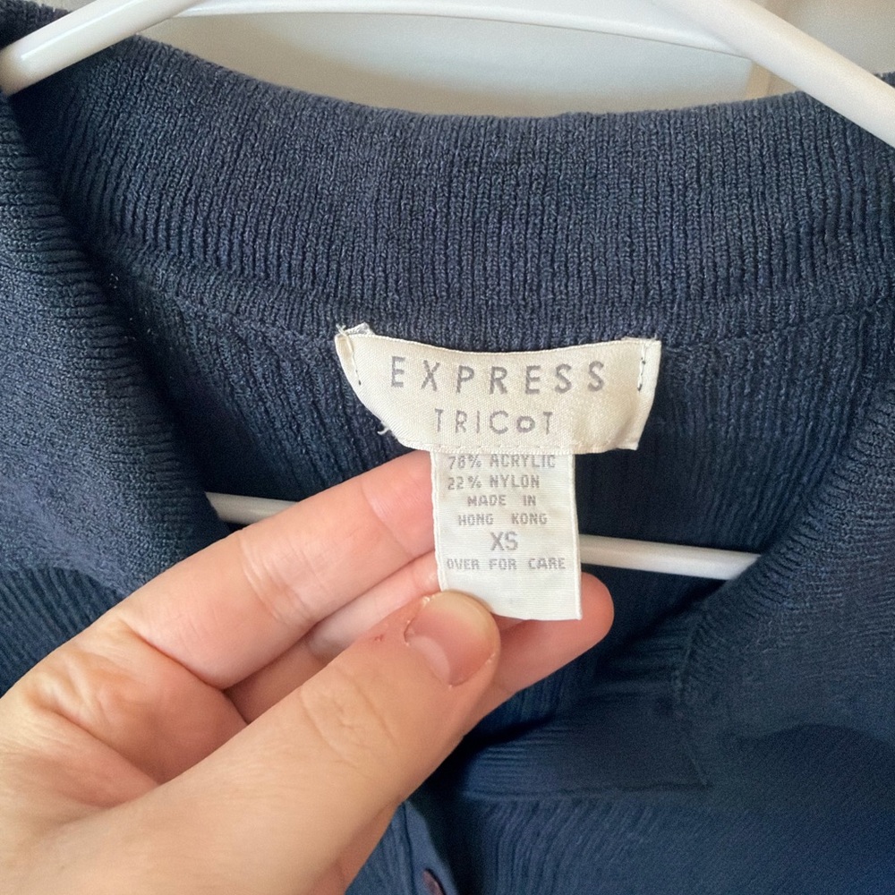 Express Navy Button-Up Cardigan - Picture 3 of 3
